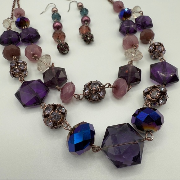 Vintage Liz Claiborne Elegant Sparkly Purple Beaded Necklace and Earring Set - Picture 6 of 9